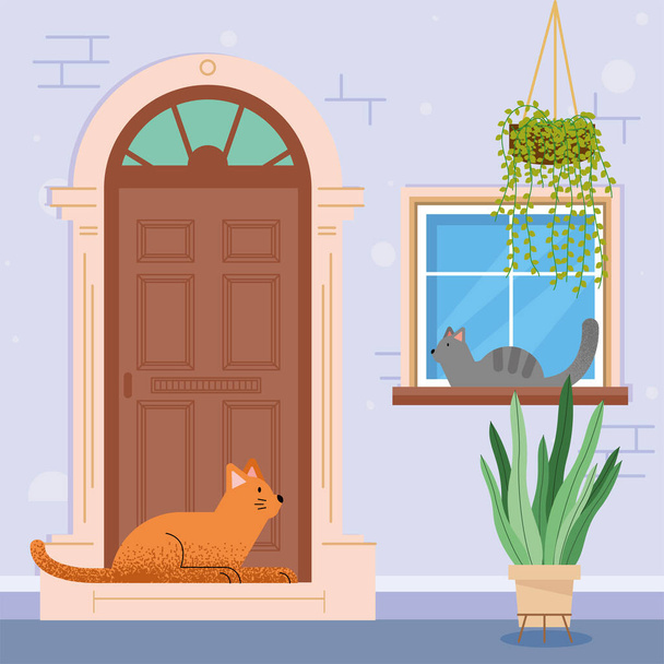 kočky maskoti ve dveřích - Vektor, obrázek