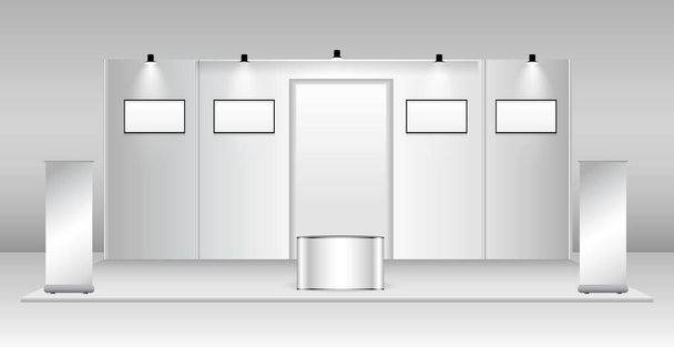 conjunto de stand de exposición comercial realista o quiosco blanco exposición o stand stand comercial corporativo. eps vector - Vector, imagen