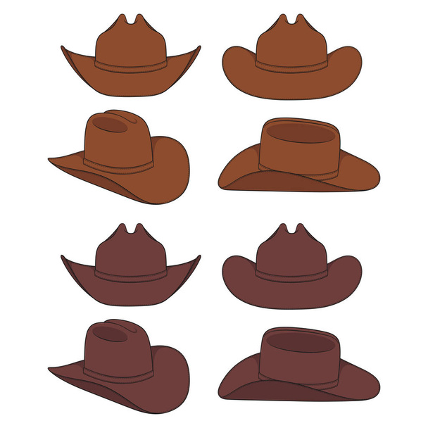 Set of color illustrations with cowboy hat. Isolated vector objects on a white background. - Vektor, kép