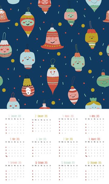 Vintage Christmas and New Year greeting calendar for 2015 with cute typography - Vektor, obrázek