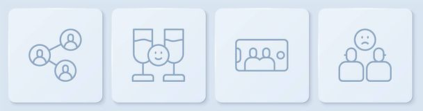 Set line BFF or best friends forever, Selfie on mobile, Friends drinking alcohol and Complicated relationship. White square button. Vector - Vector, Image