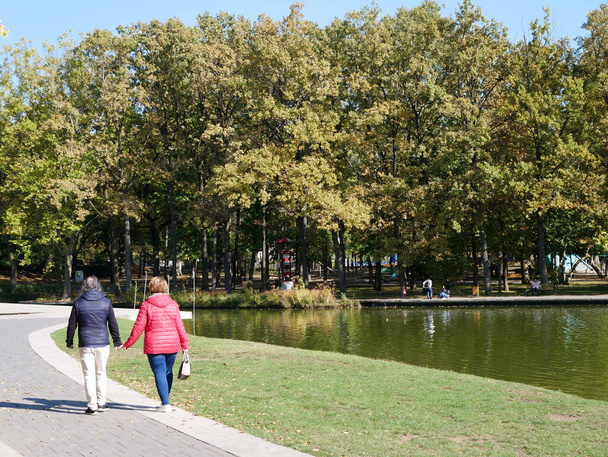 Ludzie w parku jesienią - Zdjęcie, obraz