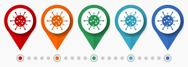 Coronavirus omicron, flu concept vector icon set, flat design virus pointers, infographic template easy to edit - Vektori, kuva