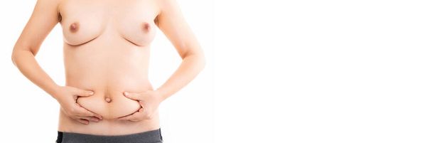 immagine di mezza lunghezza di una donna nuda dopo il parto concetto di problemi postpartum intimi - Foto, immagini