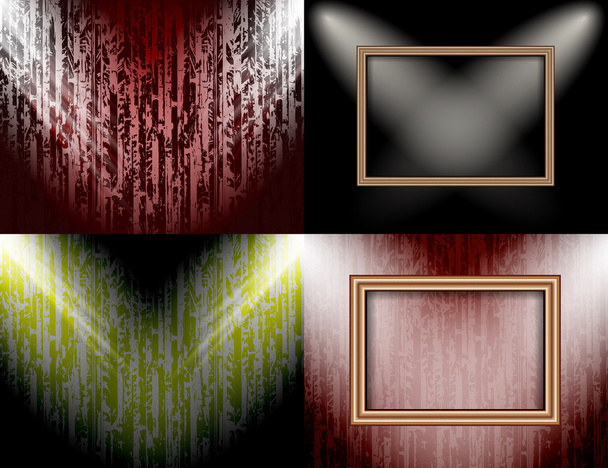 Set of colorful abstract backgrounds and frames for text or photos illuminated by searchlights. vector - Vektor, obrázek