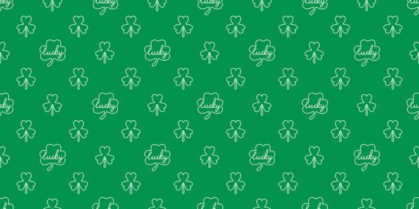 Nahtloses Muster eine Linie durchgehendes Kleeblatt und Shamrock mit glücklichem Text auf grünem Hintergrund Design für irischen Feiertag St. Patrick 's Day Vektor Illustration - Vektor, Bild
