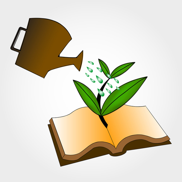 Ecologie concept. Boeken en besproeiing pot - Vector, afbeelding