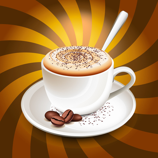 šálek cappuccino nad paprsky - Vektor, obrázek