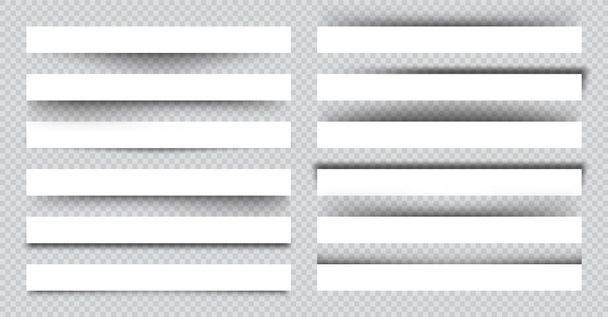 Set of white blank paper scraps with shadows. Page dividers on checkered background. Realistic transparent shadow effect. Element for design. Vector illustration. - Vector, Image