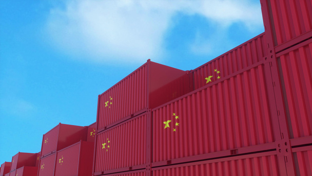 Cina container bandiera si trovano presso il terminal container. Cina concetto di esportazione o importazione, rendering 3d. - Foto, immagini