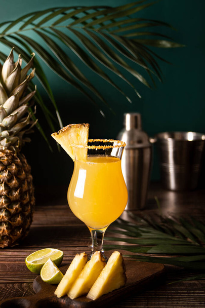 Pineapple cocktail. Summer refreshing tropical drink with pineapple juice and tequila. - Фото, зображення