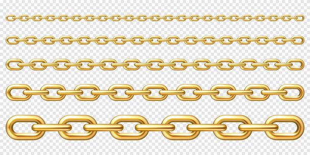 Realistic gold plated metal chain with golden links on checkered background. Vector illustration. - Vektor, Bild