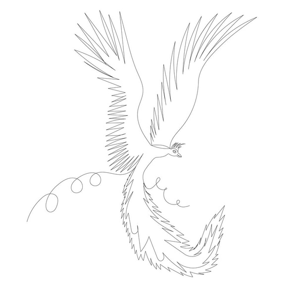 Phoenix bird one line drawing, outline, isolated, vector - Διάνυσμα, εικόνα