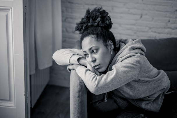 Young devastated depressed african american woman crying feeling sad, hurt suffering depression in sadness and emotional pain. Mental health in young people, bullying suicide and heartbroken concept. - Zdjęcie, obraz