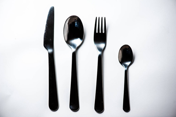 fork, knife, spoon, teaspoon, cutlery isolated on white background, clipping path - Foto, Imagen
