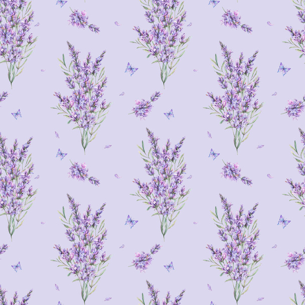 Watercolor lavender flowers natural seamless pattern in vintage  - Fotó, kép