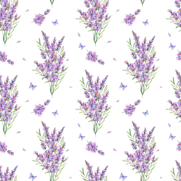 ヴィンテージの水彩ラベンダーの花自然なシームレスパターン  - 写真・画像