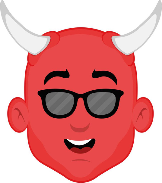 Illustrazione vettoriale del volto di un diavolo dei cartoni animati con occhiali da sole - Vettoriali, immagini