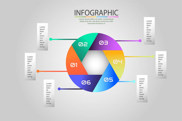 infographic design step 1 to 6 with gradient colors - Вектор,изображение