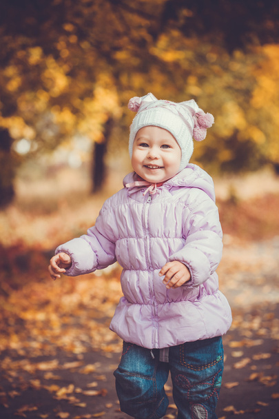 happy playful baby in the autumn park - Photo, image
