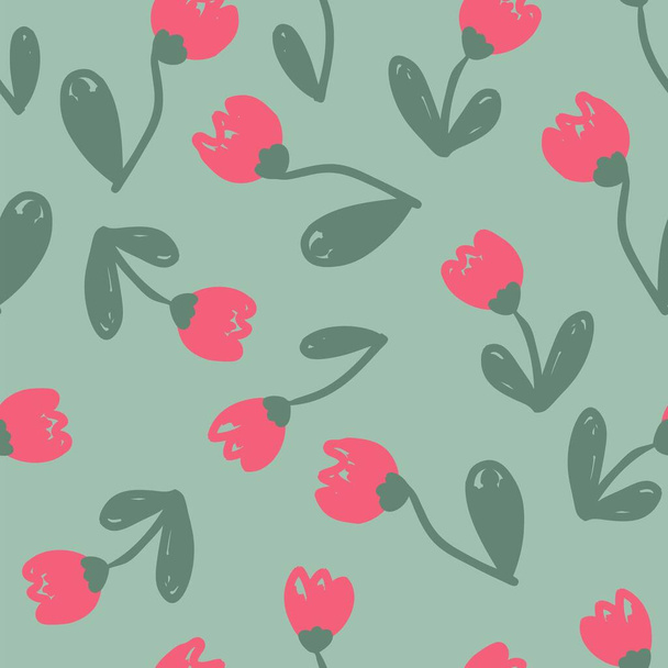 Hand drawn summer seamless pattern with tulip flowers. Perfect for T-shirt, textile and print. Doodle vector illustration for decor and design. - Vector, Image