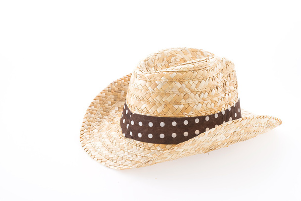 zomer strand stro hoed geïsoleerd op witte achtergrond - Foto, afbeelding