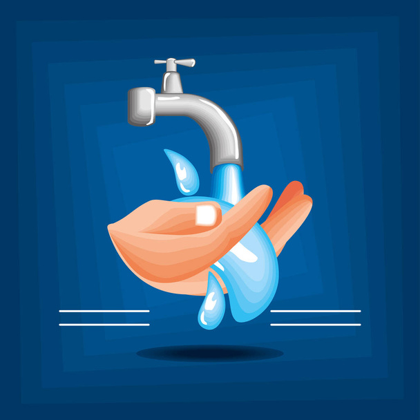 faucet pouring water in hand - Vector, afbeelding