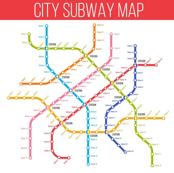 Carte du métro, du métro et des transports souterrains. Plan de lignes de métro de la ville. Plan des arrêts et des itinéraires des bus, tramways ou trolleybus Metropolis, carte des transports urbains de passagers - Vecteur, image