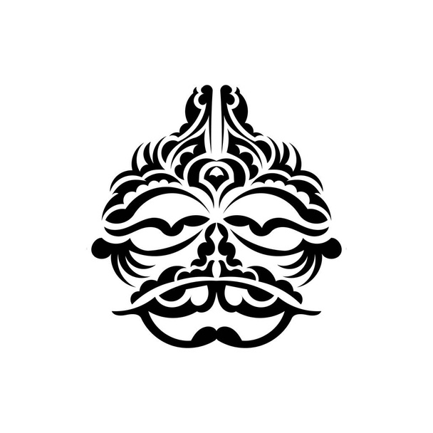 Samurai-Maske. Traditionelles Totemsymbol. Schwarze Tätowierung im Maori-Stil. Vereinzelt auf weißem Hintergrund. Vektorillustration. - Vektor, Bild