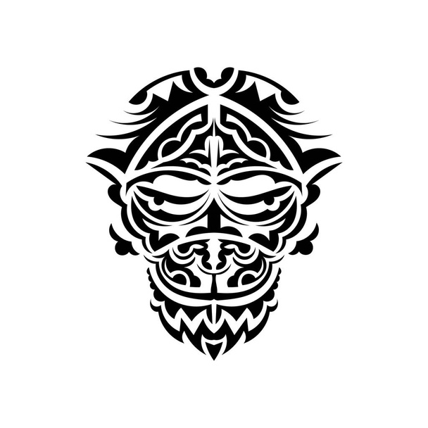 Samurai mask. Traditional totem symbol. Black tribal tattoo. Black and white color, flat style. Vector illustration. - Vector, Image