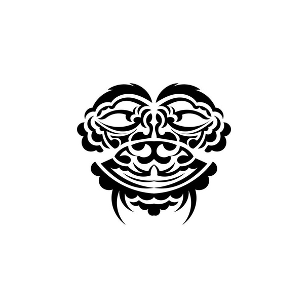 Племенная маска. Традиционный символ тотема. Черная татуировка в стиле древних племен. Черно-белый цвет, плоский стиль. Вектор. - Вектор,изображение
