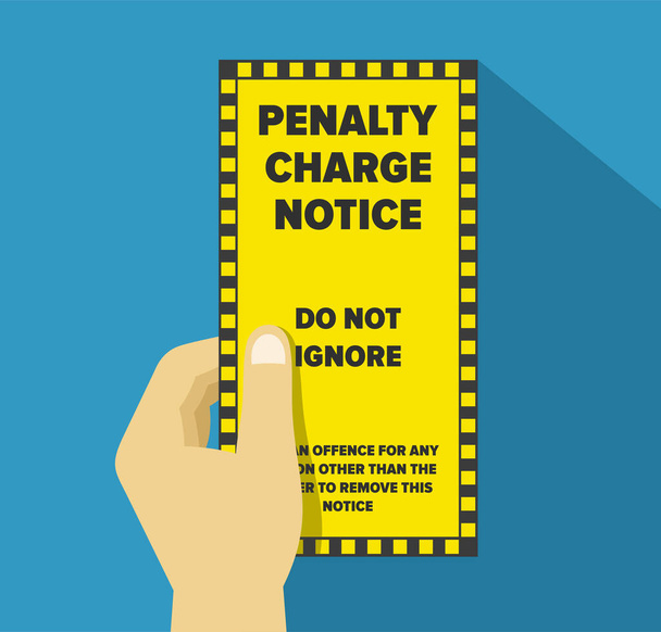 Hand holding a yellow violation ticket. Flat vector illustration template. - Vector, Image