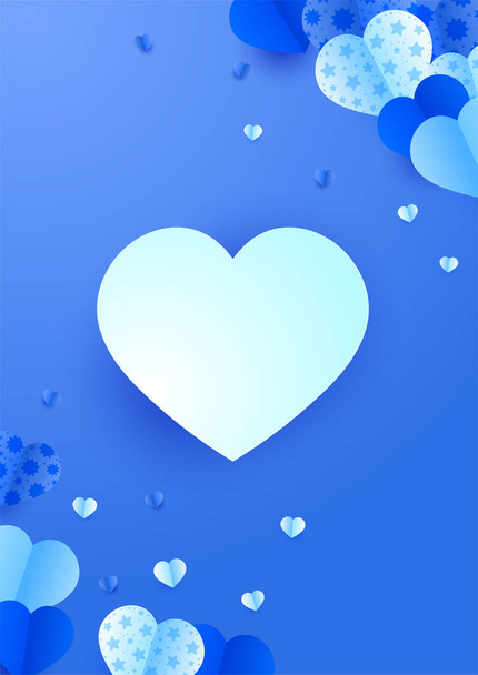 Valentine's day universal blue love heart poster background. Lovely blue Papercut style Love card design background - Vettoriali, immagini