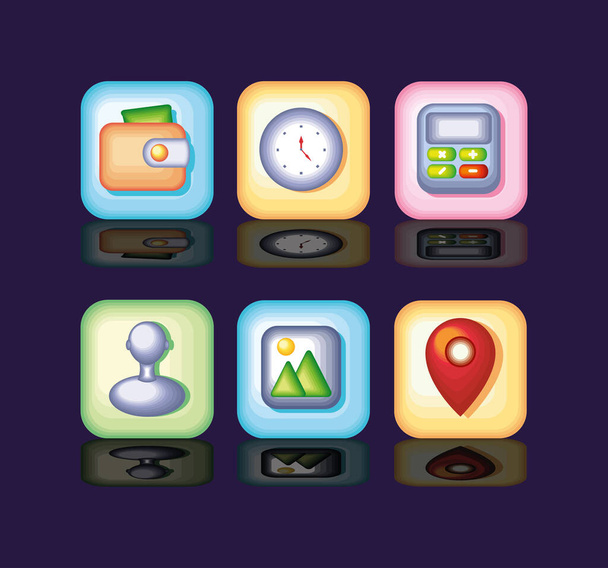 gomb alkalmazások ikonok beállítása stílus - Vektor, kép
