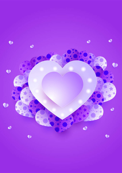 Valentine's day universal love heart poster background. Beautiful shining heart purple Papercut style Love card design background - Vector, imagen