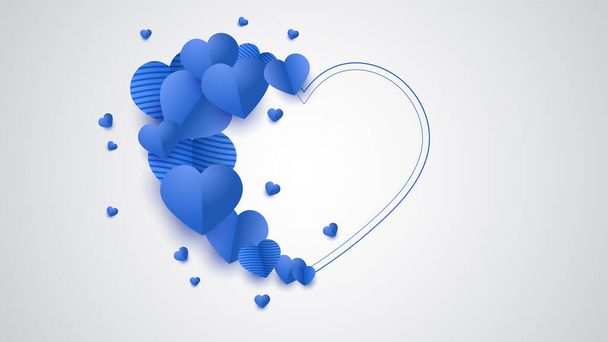 バレンタインのブルーペーパーカットスタイルデザインの背景 - ベクター画像