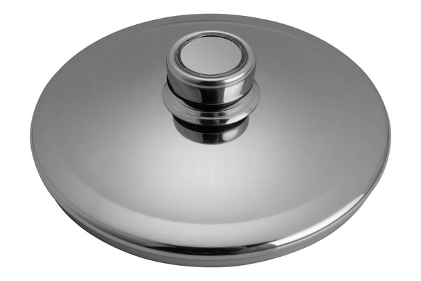 shiny lid for the pan, stainless steel, new and clean, on a white background, isolate - Фото, изображение