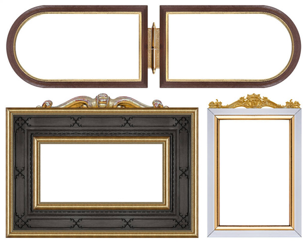 Set of wooden frames for paintings, mirrors or photo isolated on white background - Photo, Image