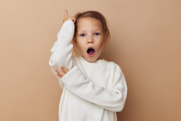pretty young girl joy posing emotions fashion childhood unaltered - Фото, изображение