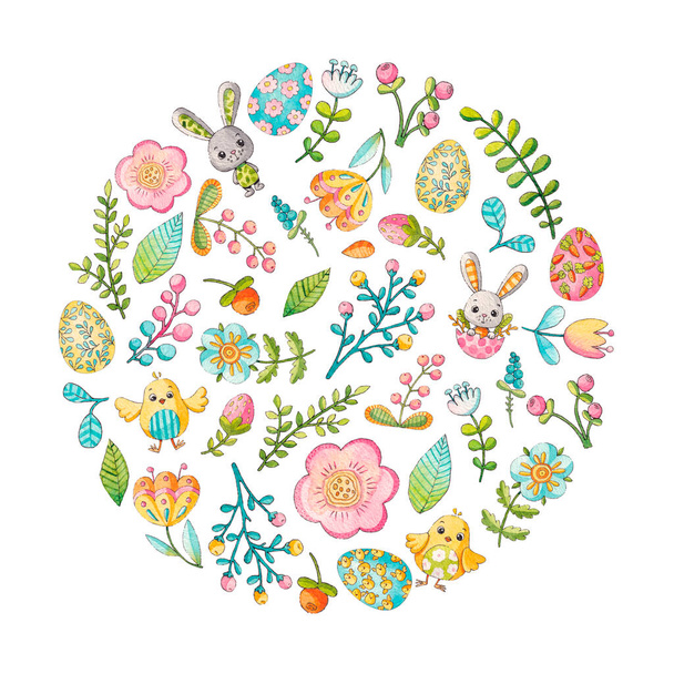 Easter card, background. Spring watercolor elements on a white background. - Foto, Bild