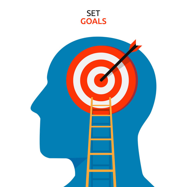 Human heads symbol with arrow on target concept. Set new goals to achieve success vector illustration - Vector, Image