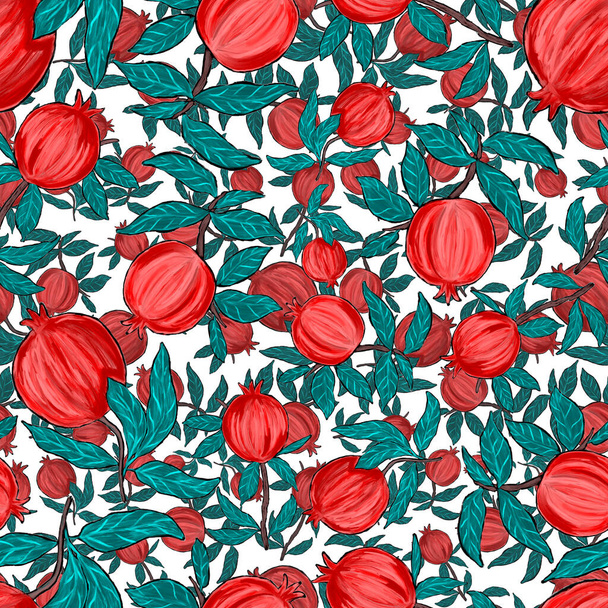 Creative seamless pattern with pomegranate. Oil paint effect. Bright summer print. Great design for any purposes - Photo, Image