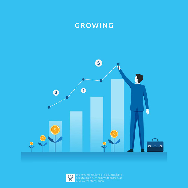 Иллюстрация роста бизнеса для разумной инвестиционной концепции. Производительность прибыли или доход, символ доходности инвестиций ROI - Вектор,изображение