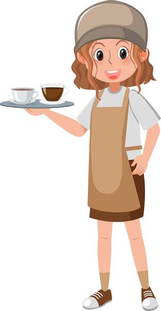 Koffie winkel personeel cartoon karakter op witte achtergrond illustratie - Vector, afbeelding