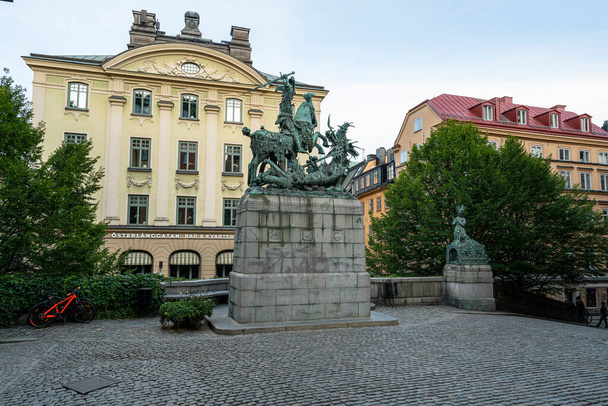 Stockholm, Sweden. September 2019.  A view of  the Saint George and the Dragon statue in the city center - Photo, Image