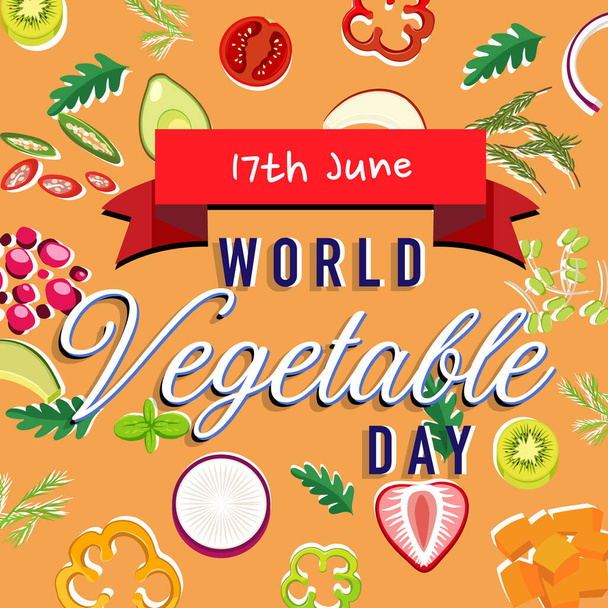 Cartaz do Dia Mundial dos Vegetais com ilustração de legumes e frutas - Vetor, Imagem