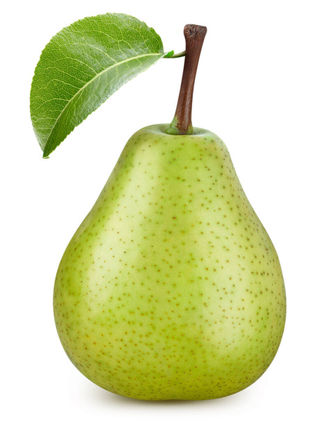 Pear isolated on white background. Taste pear with leaf. Full depth of field with clipping path - Fotografie, Obrázek