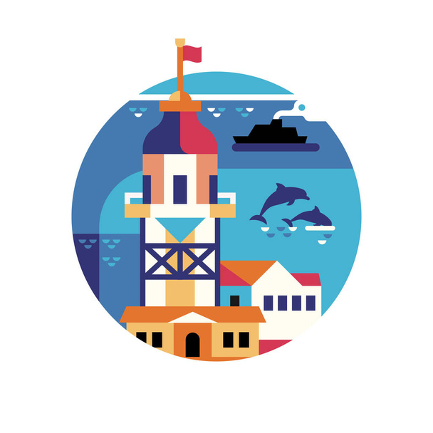 Maiden Tower Istanbul Travel Icon in Flat - Vector, Image