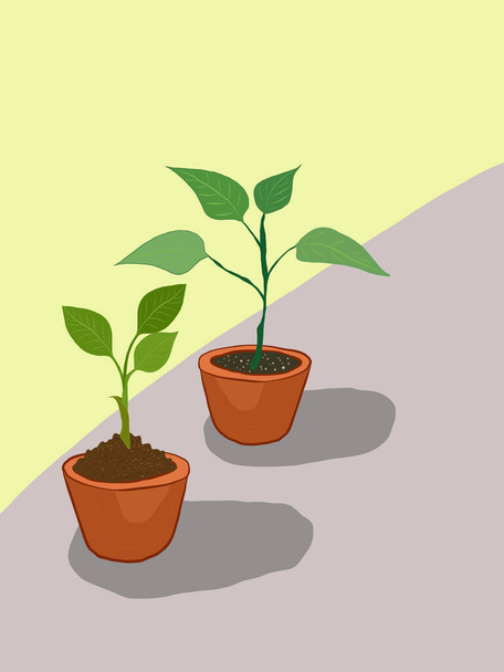 Sprout Green plants in a brown pot. - Vector, Image