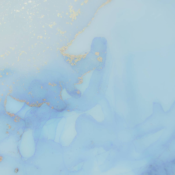 Foil Alcohol Ink Marble. Blue Marble Watercolor. Blue Oriental Background. Gold Oil Paint. Metal Water Color Background. Golden Water Color Canvas. Light Elegant Texture. Modern Abstract Painting. - Fotó, kép